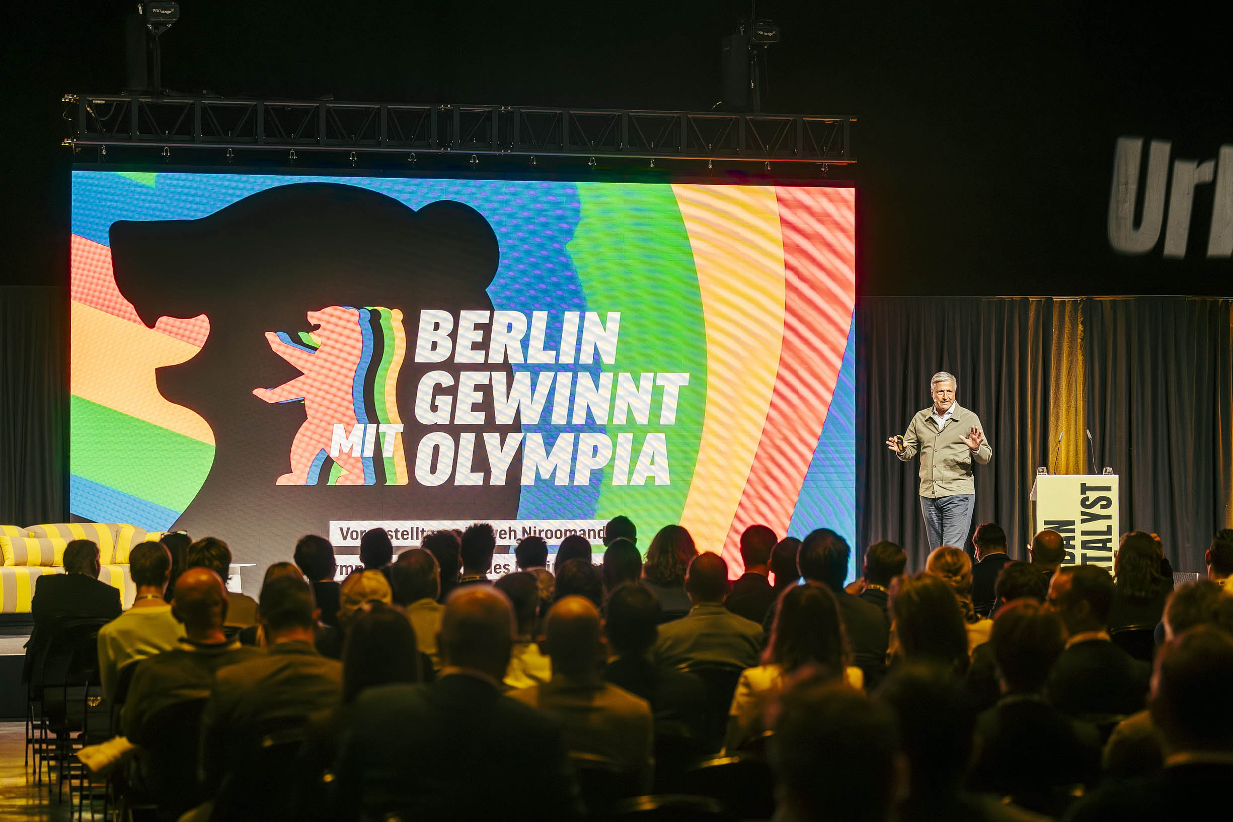 BERLIN, GERMANY - April 22: The Conference Urban Catalyst at Uber Eats Music Hall on April 22, 2026 in Berlin, Germany. (Photo by Pedro Becerra)Großevents als Katalysator für eine zukunftsgerichtete StadtentwicklungDie Konferenz für eine Bewerbung Berlins um Olympische und Paralympische Spiele 20236, 2040 oder 2044.